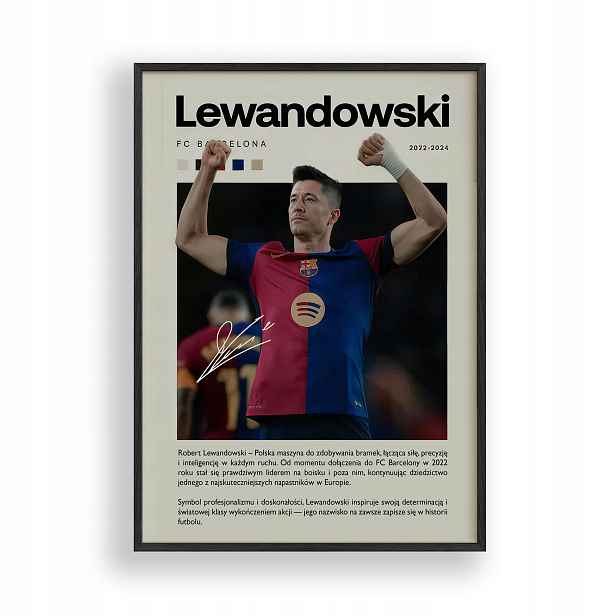 Obrazový Plakát Fc Barcelona Lewandowski v dřevěném Rámeček černý 30x40 cm