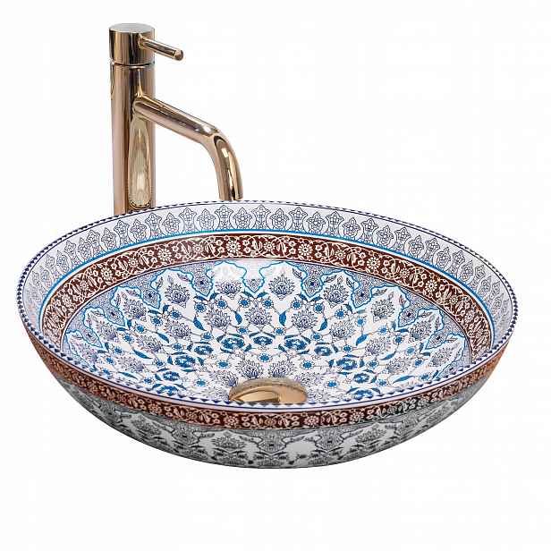 Umyvadlo Na Desku Kulaté Rea Arte Blue S Marockým Vzorem 40 cm