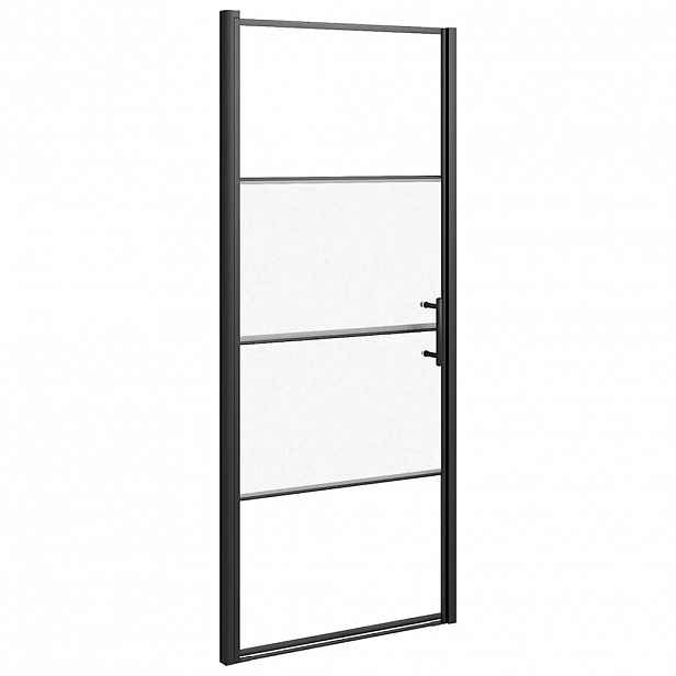 vidaXL Sprchové dveře 81 x 195 cm napůl mléčné tvrzené sklo černé