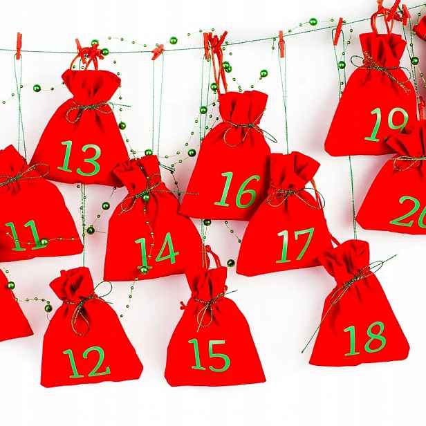 Adventní kalendář sada 24 prázdných sáčků s čísly, girlanda, dekorace