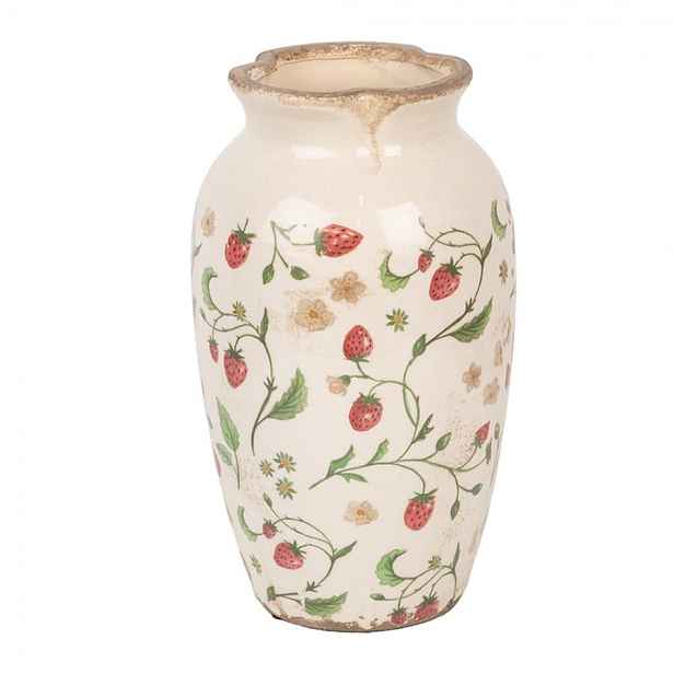 Béžová keramická váza s jahůdkami Wild Strawberries S - Ø 16*27 cm Clayre & Eef