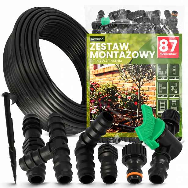 Sada Na Zavlažování Pěstování záhonů Skleníků 87 El. Trubka Pe 16MM 100M Tvarovky