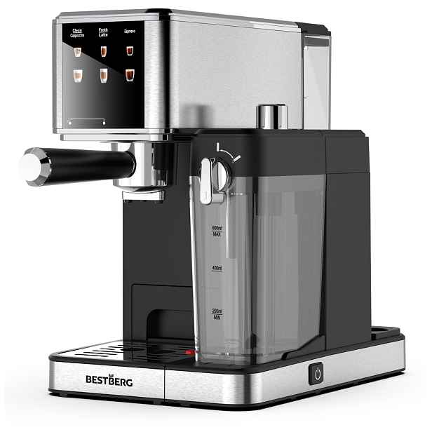Pákový espresso kávovar s napěňovačem mléka BestBerg BBCF-2032 / 1350 W / 1,2 l / 20 bar / stříbrná/černá