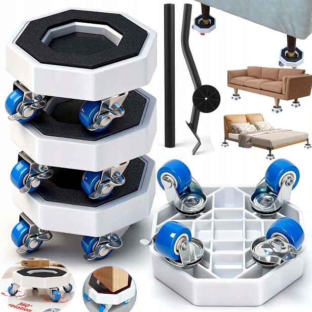 Sada Válečků Pro Přepravu Posouvání Nábytku 400 Kg, Dlouhá Rukojeť 360°