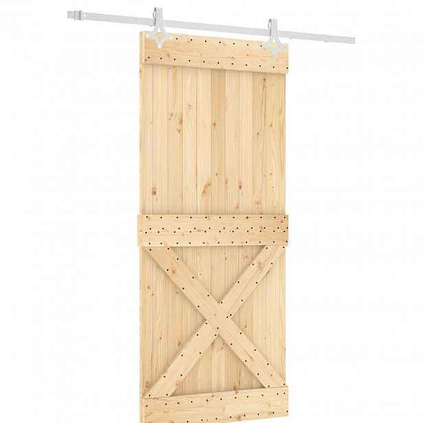 vidaXL Posuvné dveře Přírodní a bílá 90 x 210 cm Masivní borové dřevo