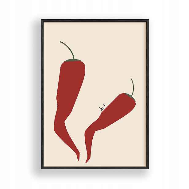 Obraz Papričky Chili Hot Plakát Rámeček Dřevěný Černý 30x42 cm