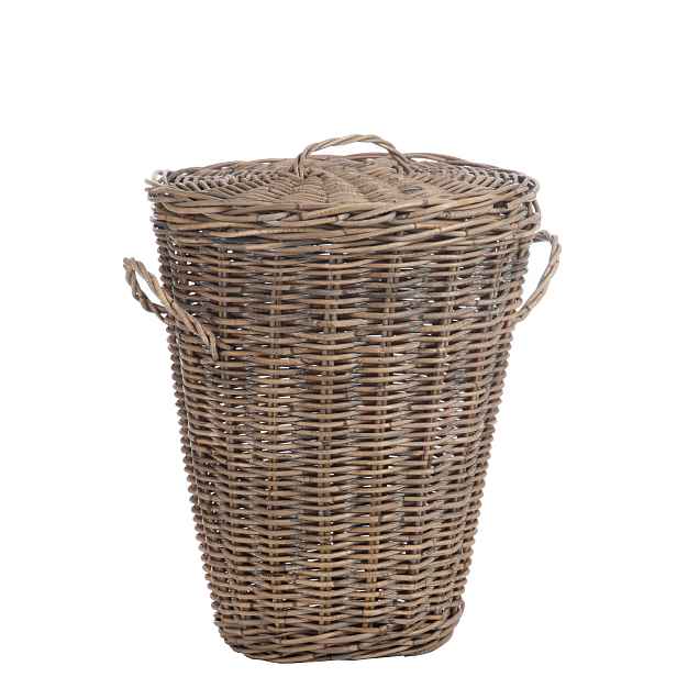 Šedý kónický proutěný koš s víkem Willo  - 52*42*75 cm  J-Line by Jolipa