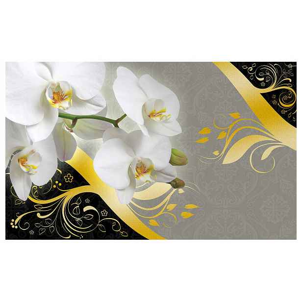 Fototapeta Bílé orchideje se zlatem Elegance do ložnice 350x250 lepidlo