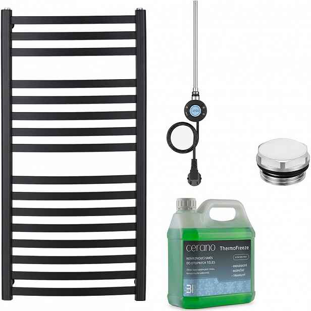 Koupelnový elektrický radiátorový set Paolo - WIFI - 600W - černá matná - 1090x550 mm