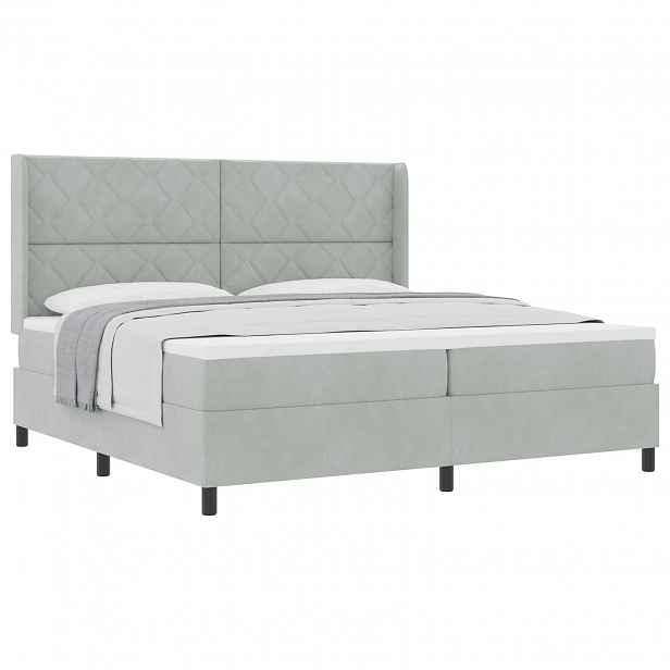 vidaXL Postel s boxspringem s čelo Světle šedá 200 x 200 cm samet