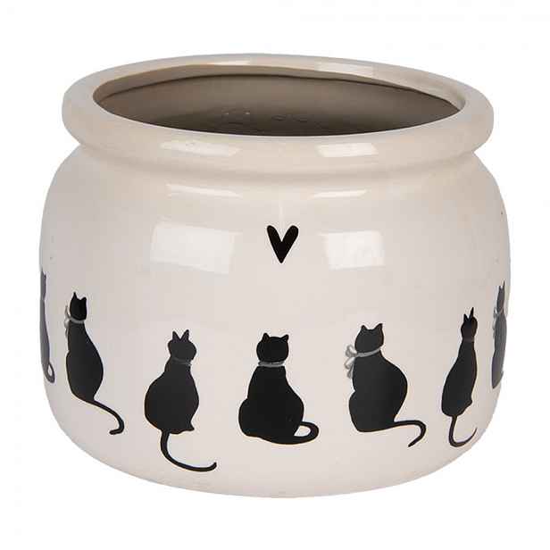 Béžový obal na květináč s kočkami a srdíčkem Dog&Cat L - Ø 20*15 cm Clayre & Eef