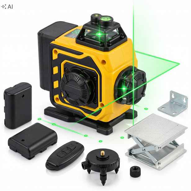 Křížový Laser Zelený 16 Řádků 4D Vodováha 360 2 Akumulátory Platforma