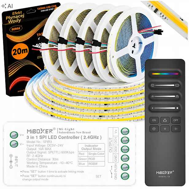 Miboxer Led Páska Digitální Tekoucí Vlna 20M Cob 260W 24V Hotová sada