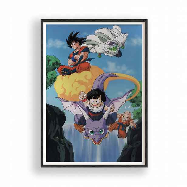 Obraz Dragon Ball Hrdinové Plakát Rámeček Dřevěný Černý 30x42 cm