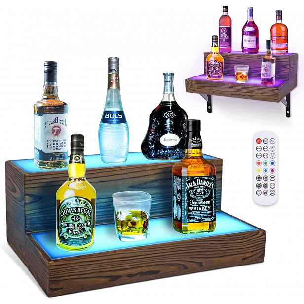 Akrylový závěsný Led regál na víno 2 úrovně 41x21x13 cm