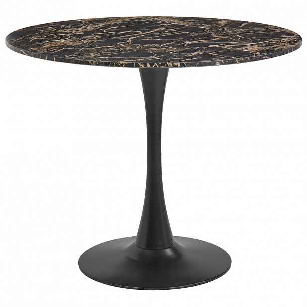 Beliani JÍDELNÍ STŮL Mramor Look černý/zlatý 90 cm Boca