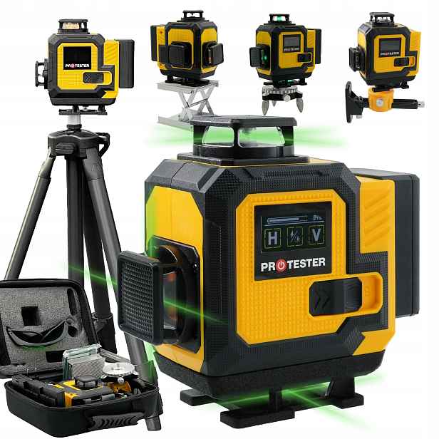 Laser 4D 16 Linek Zelený LCD IP54 Ovladač Set Stativ Laserová Vodováha
