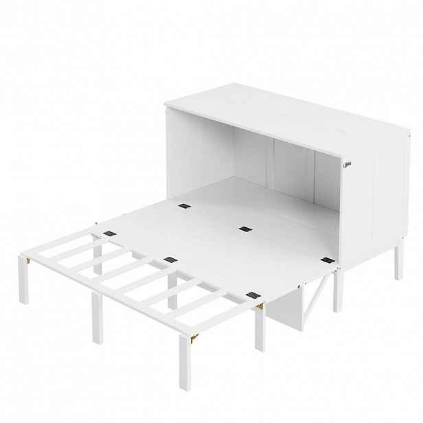 OKWISH SKLÁPĚCÍ postel 140/200 cm bílá z dřeva s roštem a úložným prostorem