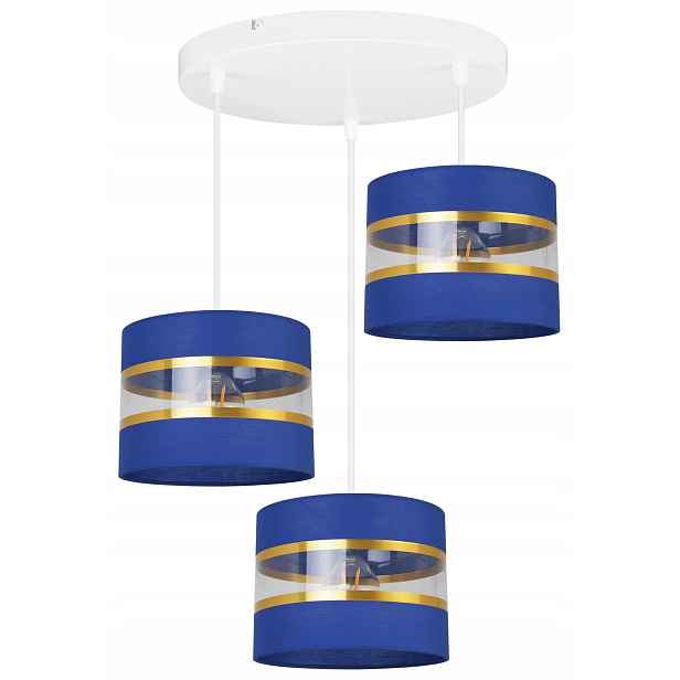 Závěsná Stropní Lampa S Trojitým Glamour Lustrem, Zlaté Proužky, Stínítko