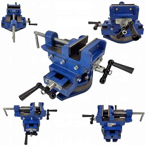 Dvouosý otočný svěrák 100 mm 360° křížový strojní 12 kg