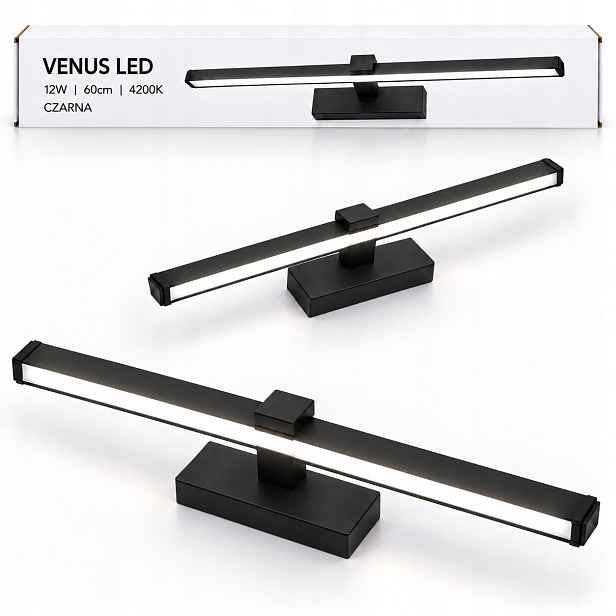 Led lampa Venus 12W 60 cm černá koupelnová nástěnná lampa do obývacího pokoje 4200K