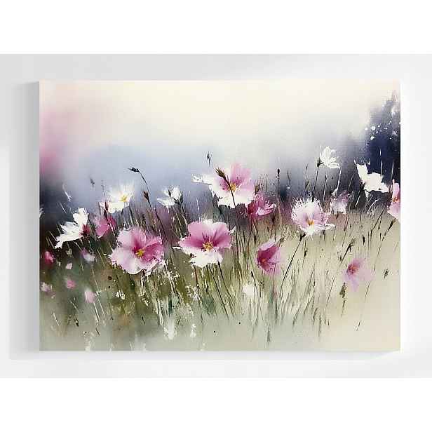 Obraz Na Plátně Canvas Akvarel Příroda Zahrada Klomb Růžové Květy 80x60