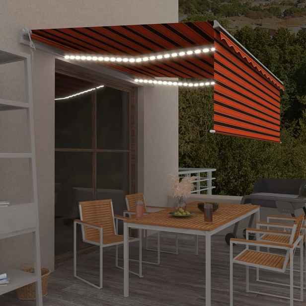Automatická markýza s roletou a LED světlem 400x300 cm Dekorhome Hnědá / oranžová