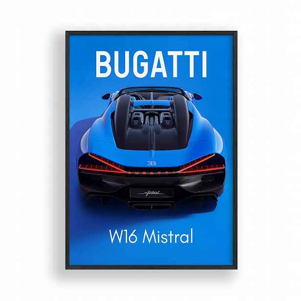 Obraz Auto Bugatti W16 Mistral Plakát Rámeček Dřevěný Černý 30x42 cm