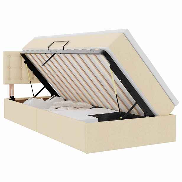 vidaXL Postel s úložným prostorem a matrací Krémová 90 x 190 cm Samet