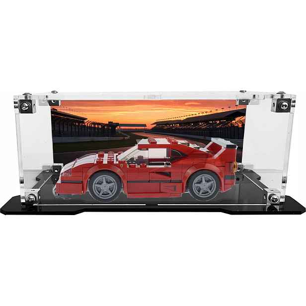 Vitrína s černým podstavcem a pozadím pro sadu Lego 75890 Ferrari F40