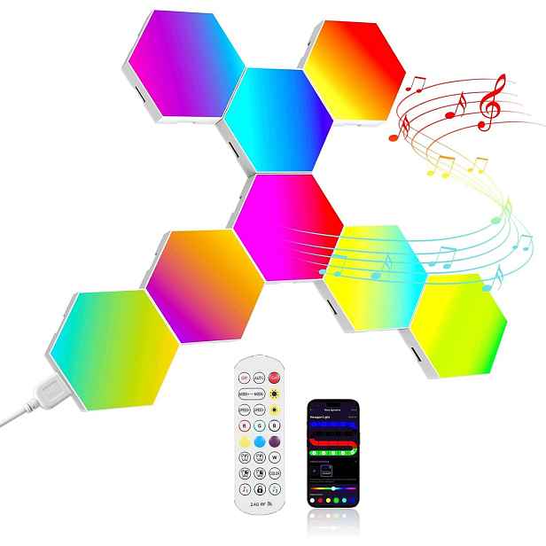 Herní Nástěnná Lampa Hexagon Rgb Modulární Synchronizace Hudby 8 Ks