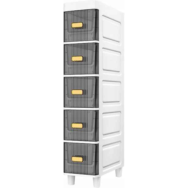 Bílá Skříňka Šedá Čela Koupelnovými Zásuvkami 6 Zásuvek Vysoká 18 cm RG31