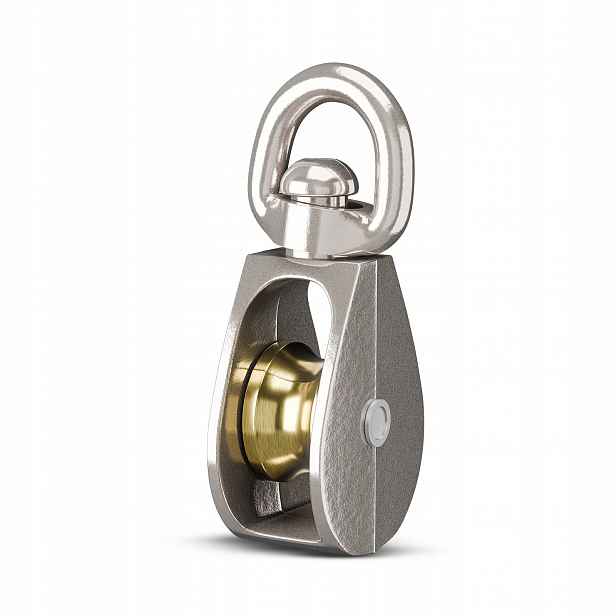 Jednoduchý blok 1 1/4'' niklovaný otočný s obratlíkem pro lana 60 kg 5 ks