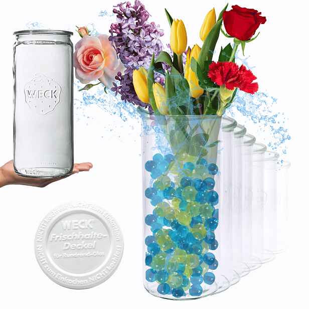 Sklenice Weck 1575 Ml 1,575 l váza Mold weki plastová víka 12 Ks Cylinder v