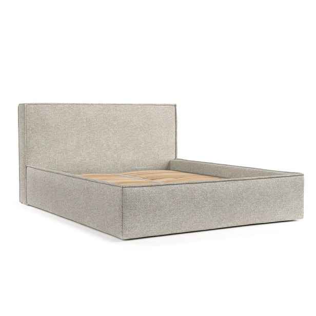 Světle šedá čalouněná dvoulůžková postel s úložným prostorem s roštem 160x200 cm Lounge L – Maison de Rêve