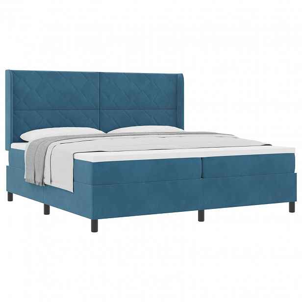 vidaXL Postel s boxspringem s čelo Modrá 200 x 200 cm samet