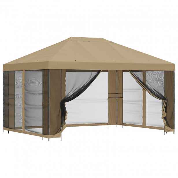 vidaXL Zahradní altán se stěnami 4 × 3 m Béžová Polyester a ocel