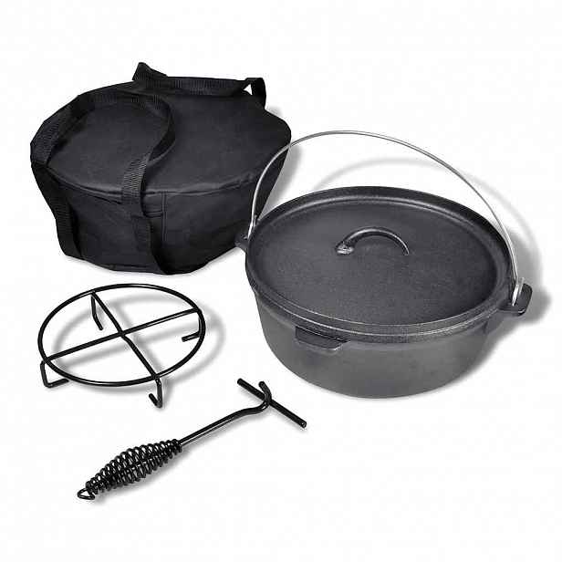 vidaXL Litinový hrnec  5,6 L Dutch Oven s příslušenstvím