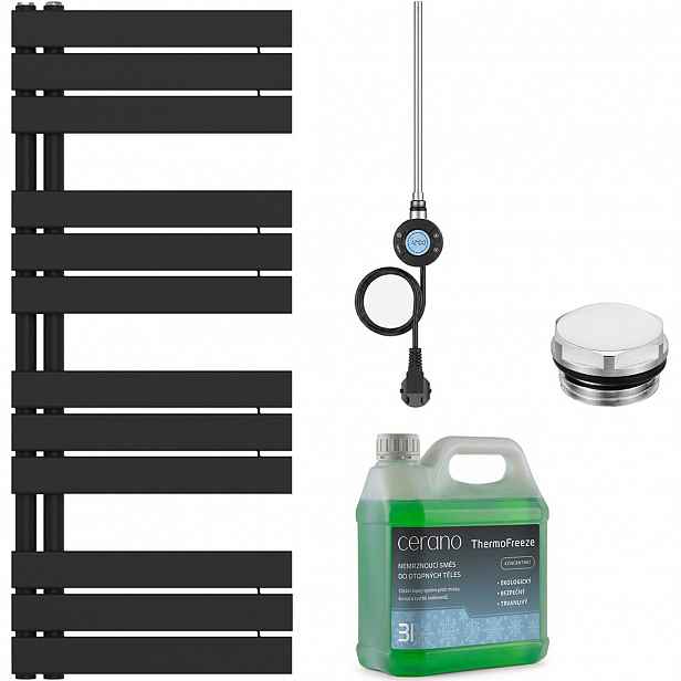 Koupelnový elektrický radiátorový set Theo - L/P - WIFI - 600W - černá matná - 1200x500 mm