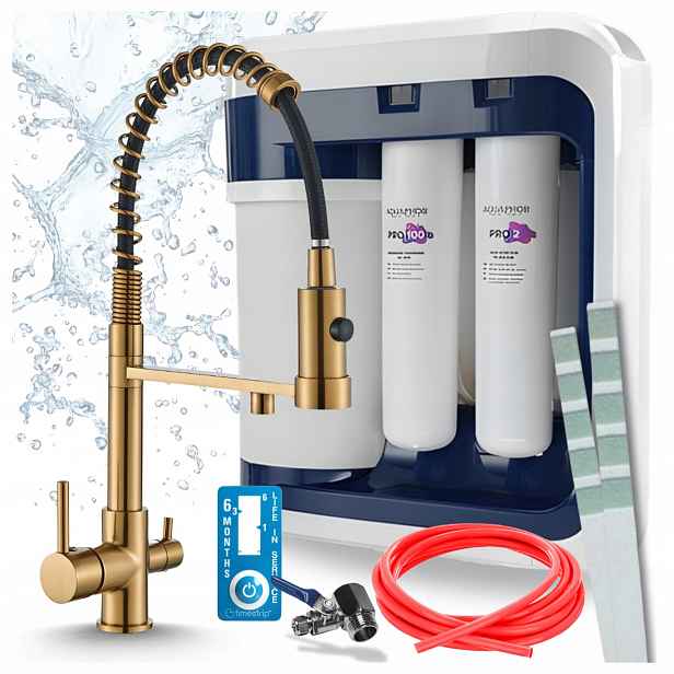 Kuchyňská Baterie Zlatá Kartáčovaná Filtr Aquaphor Ro 202S Reverzní Osmóza