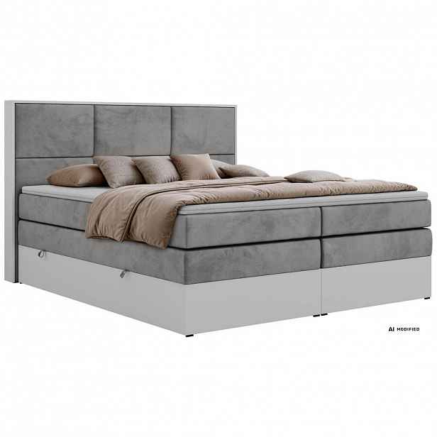 MKS POSTEL BOXSPRING DELVIT KING 140/200 - Světle šedá Samet - Topper T25 - H3