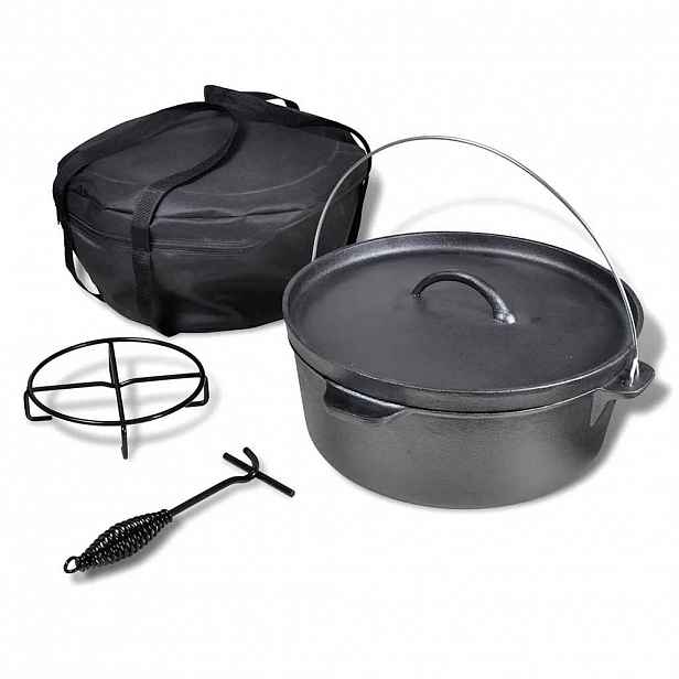 vidaXL Litinový hrnec 11,3 L Dutch Oven s příslušenstvím