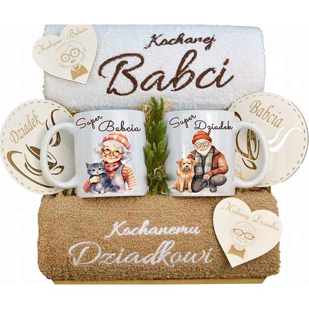 Velký Set Pro Babičku Dědečka Na Den Ručníky Hrnečky Magnety Dědečkům Koš
