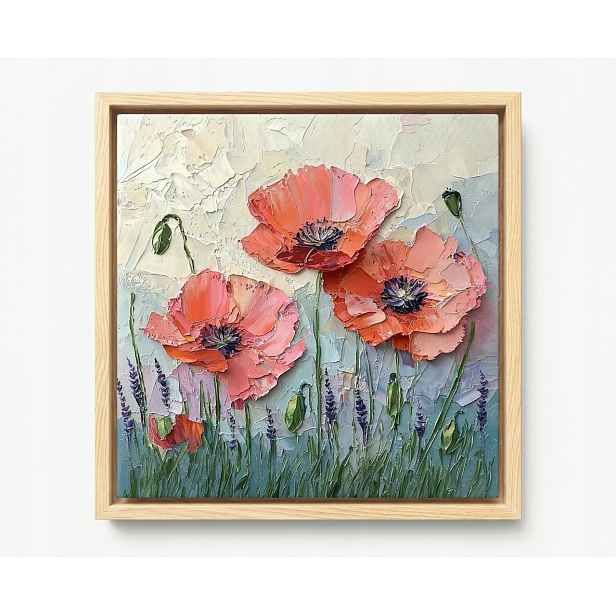 Obraz Rám American Box Příroda Květy Červené Máky Olej Impasto 50x50