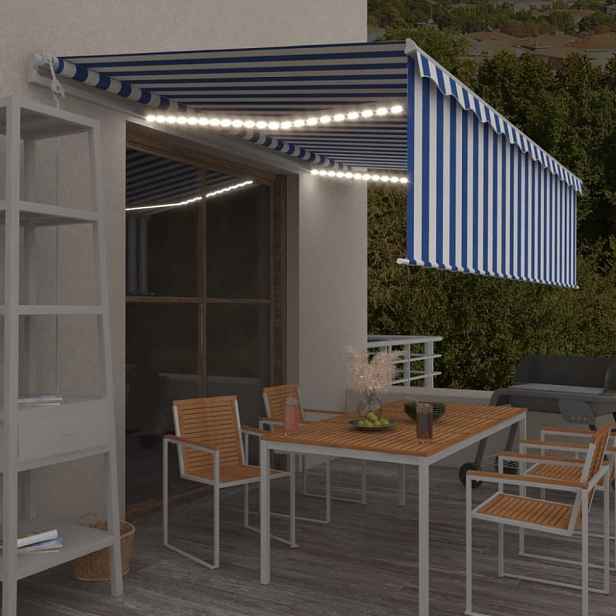 Automatická markýza s roletou a LED světlem 350x250 cm Dekorhome Bílá / modrá
