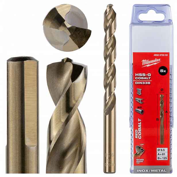 Kobaltové vrtáky do kovu 9,5 mm 5ks z nerezové oceli Milwaukee Cobalt