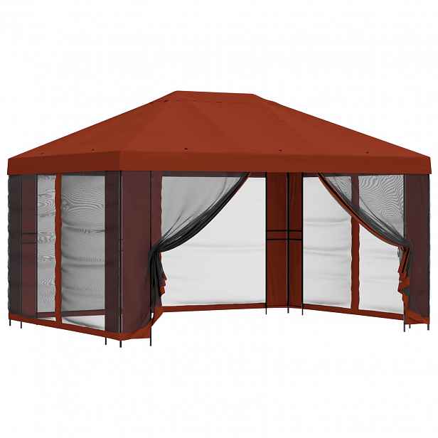 vidaXL Altán s bočními stěnami 4 × 3 m Cihlová Polyester a ocel
