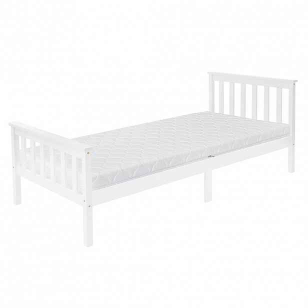 ML-DESIGN DŘEVĚNÁ POSTEL 90x200 cm bílé borovicové dřevo s roštem a matrací H16cm