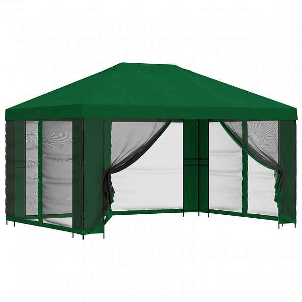 vidaXL Zahradní altán se stěnami 4 × 3 m Zelená Polyester a ocel