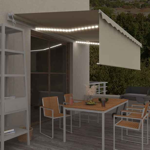 Automatická markýza s roletou a LED světlem 300x250 cm Dekorhome Krémová